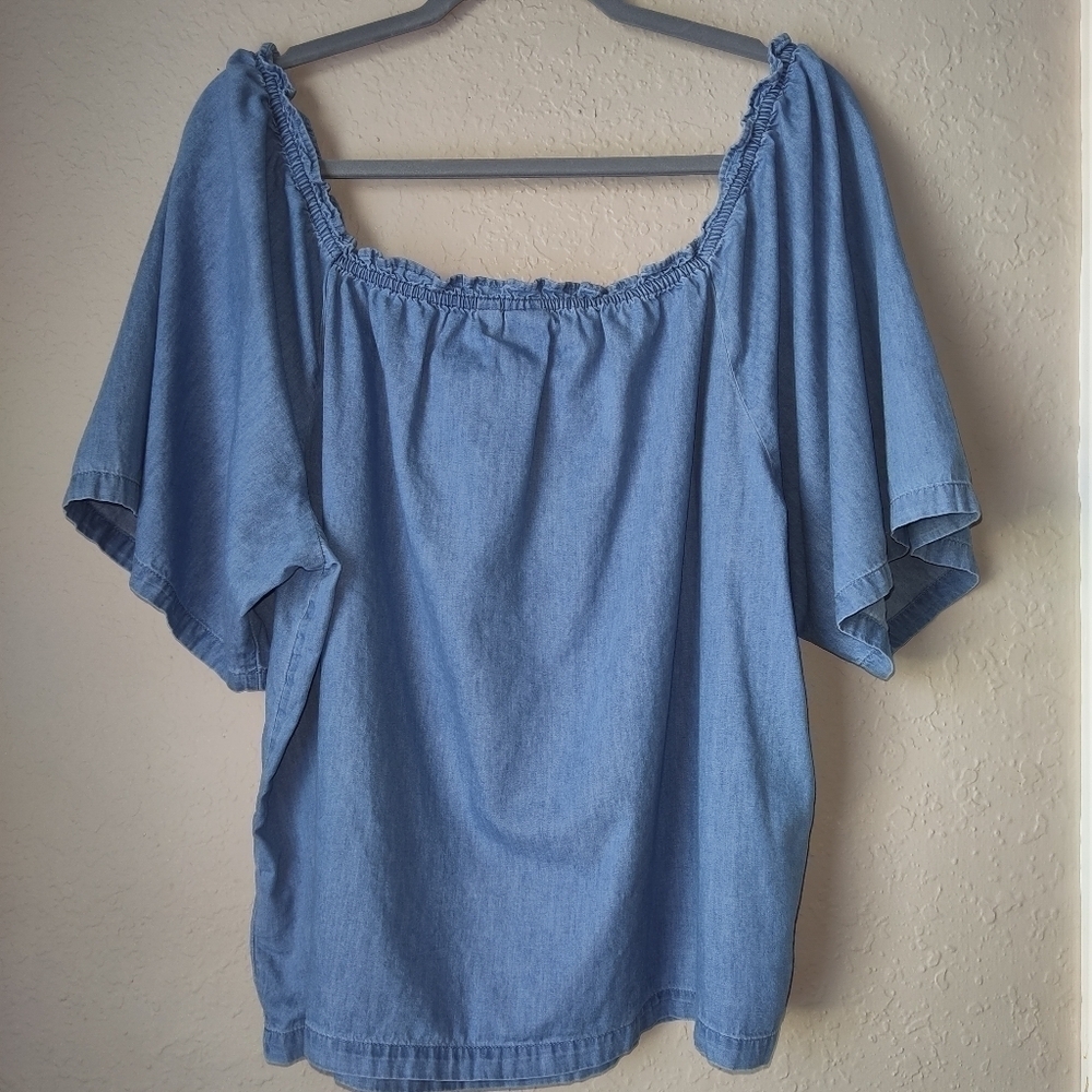 Gap Relaxed Denim Square neck Top size XL - Picture 7 of 10